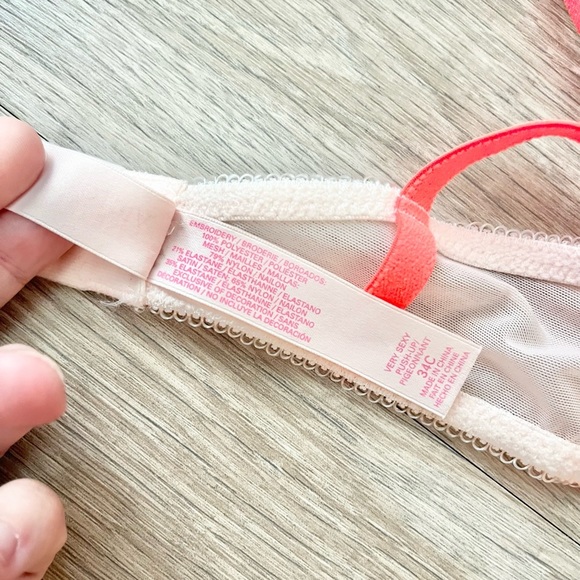 RARE Victoria’s Secret Very Sexy Coral Orange Red Lace Polka Dot Push Up Bra 34C - Picture 5 of 5